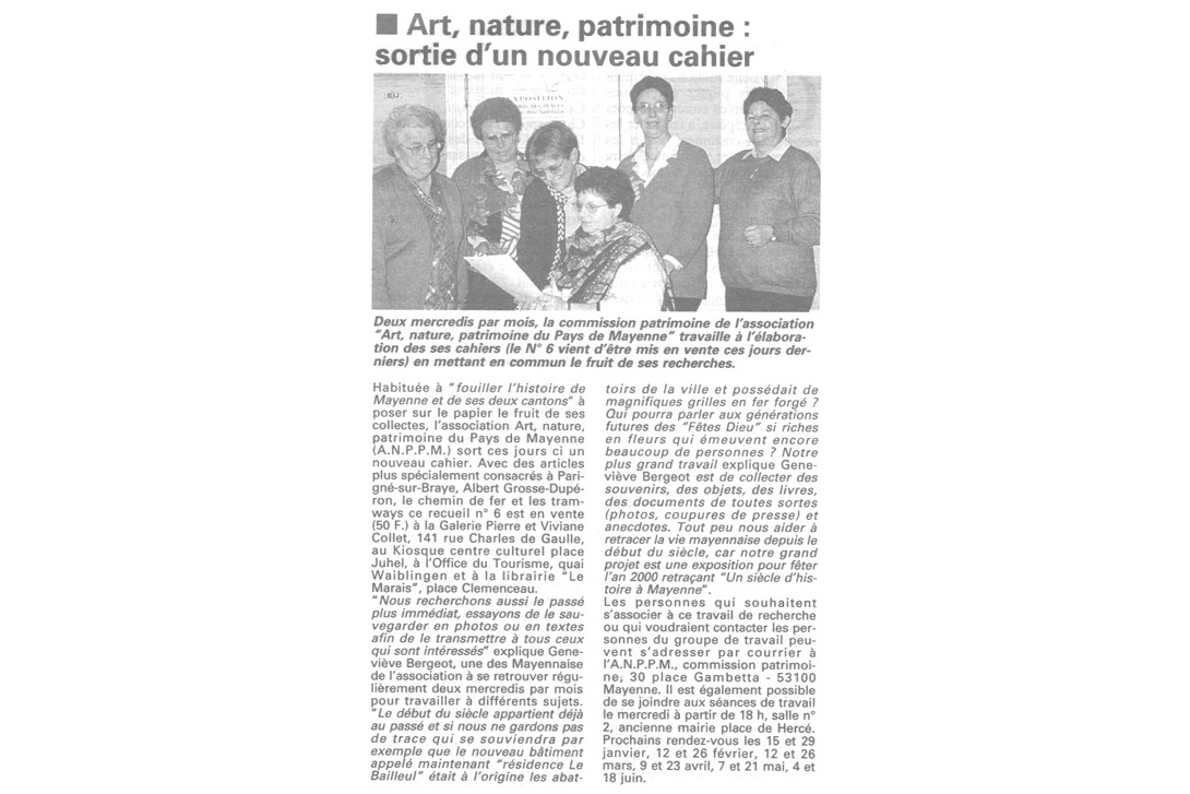 Cahier n° 6 - Parigné-sur-Braye : Courrier de la Mayenne - décembre 1996