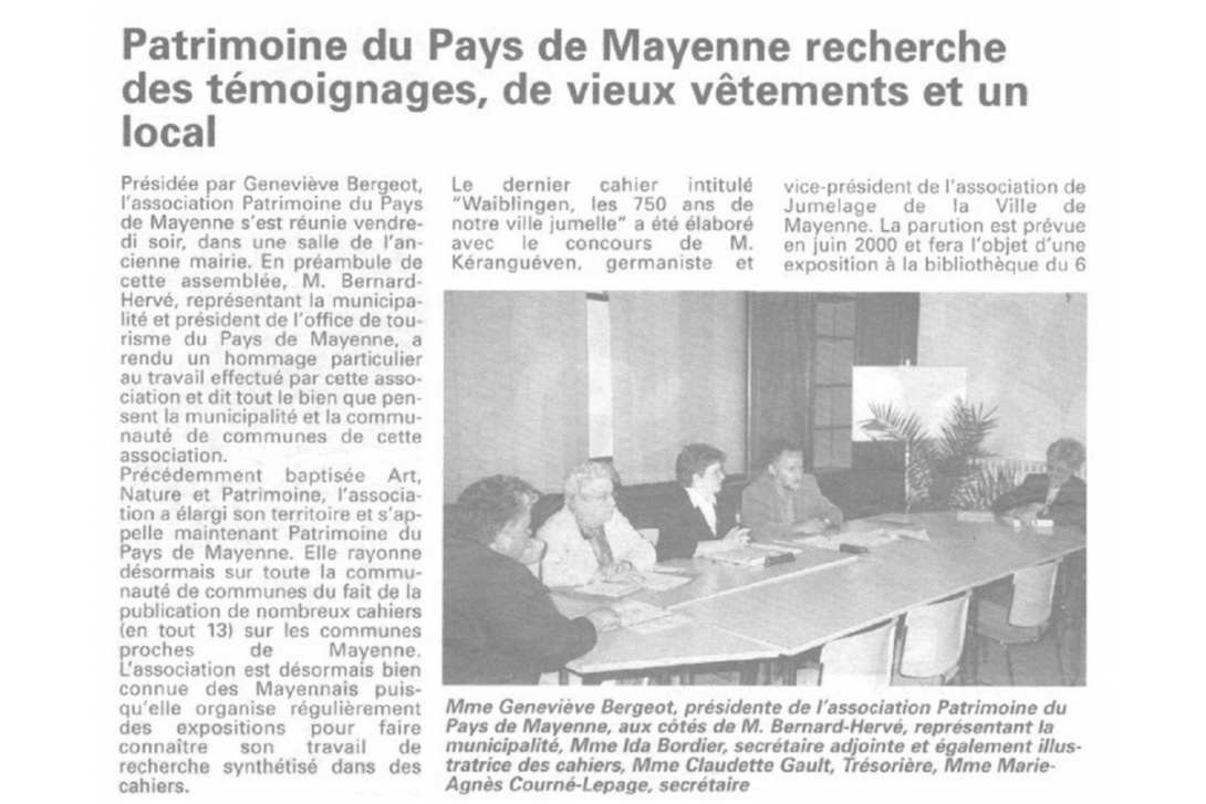 Assemblée générale 2000 - Courrier de la Mayenne du 11 mai 2000 (p. 1/2)