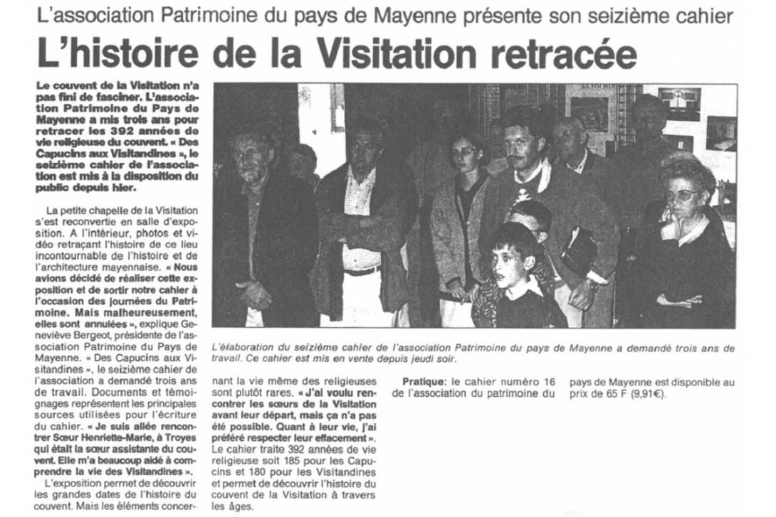 Cahier n° 16, des Capucins aux Visitandines - Ouest-France, septembre 2001