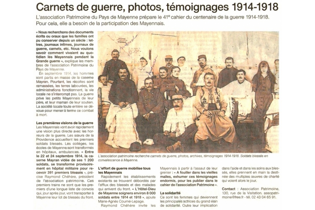 Cahier n° 41, Mayenne 1914-1918 - Ouest France, 19-20 octobre 2014