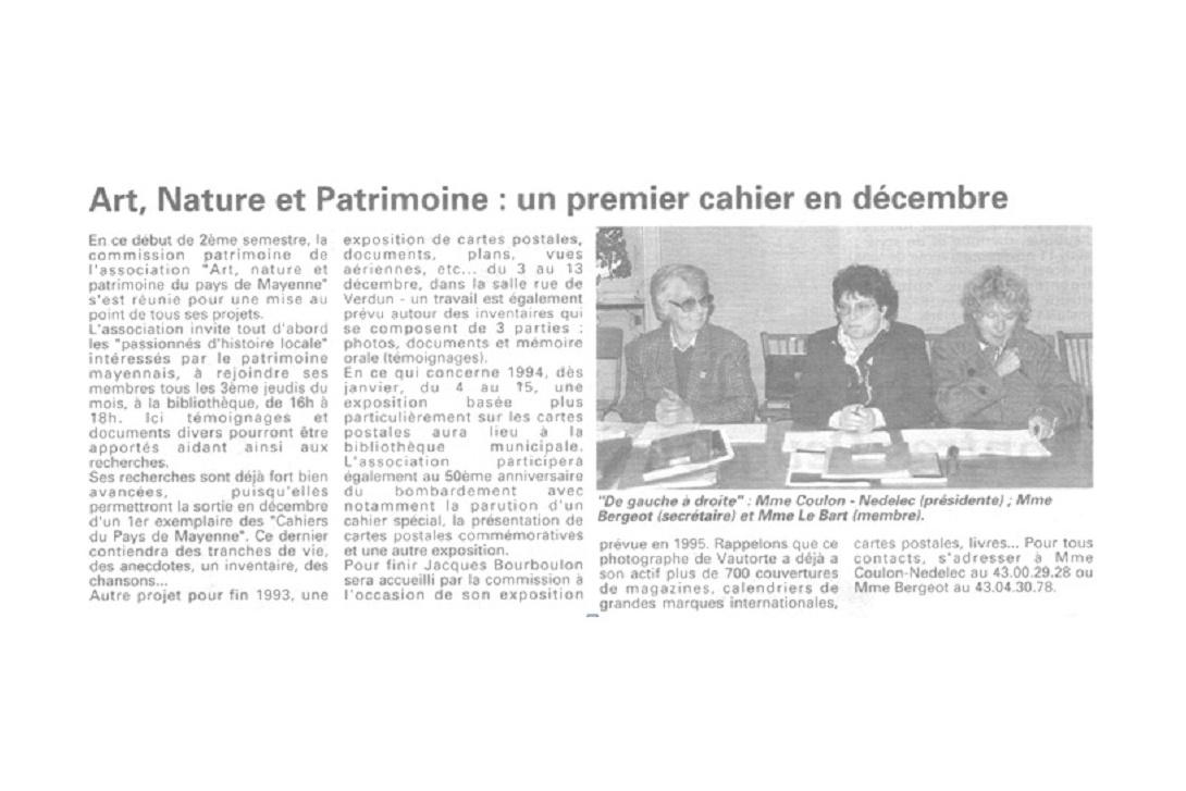 Cahier n° 1 - Brives, Saint Léonard ... : Annonce Courrier de la Mayenne, septembre 1993