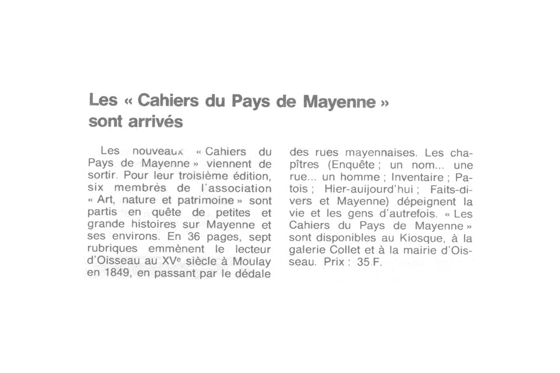 Cahier n° 3 - Oisseau, Ambroise de Loré ... : Ouest-France du 23 janvier 1995