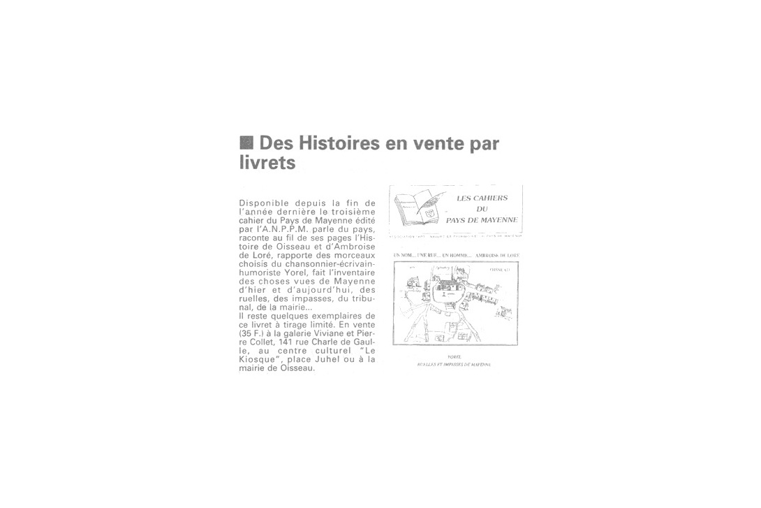 Cahier n° 3 - Oisseau, Ambroise de Loré ... : Courrier de la Mayenne du 26 janvier 1995