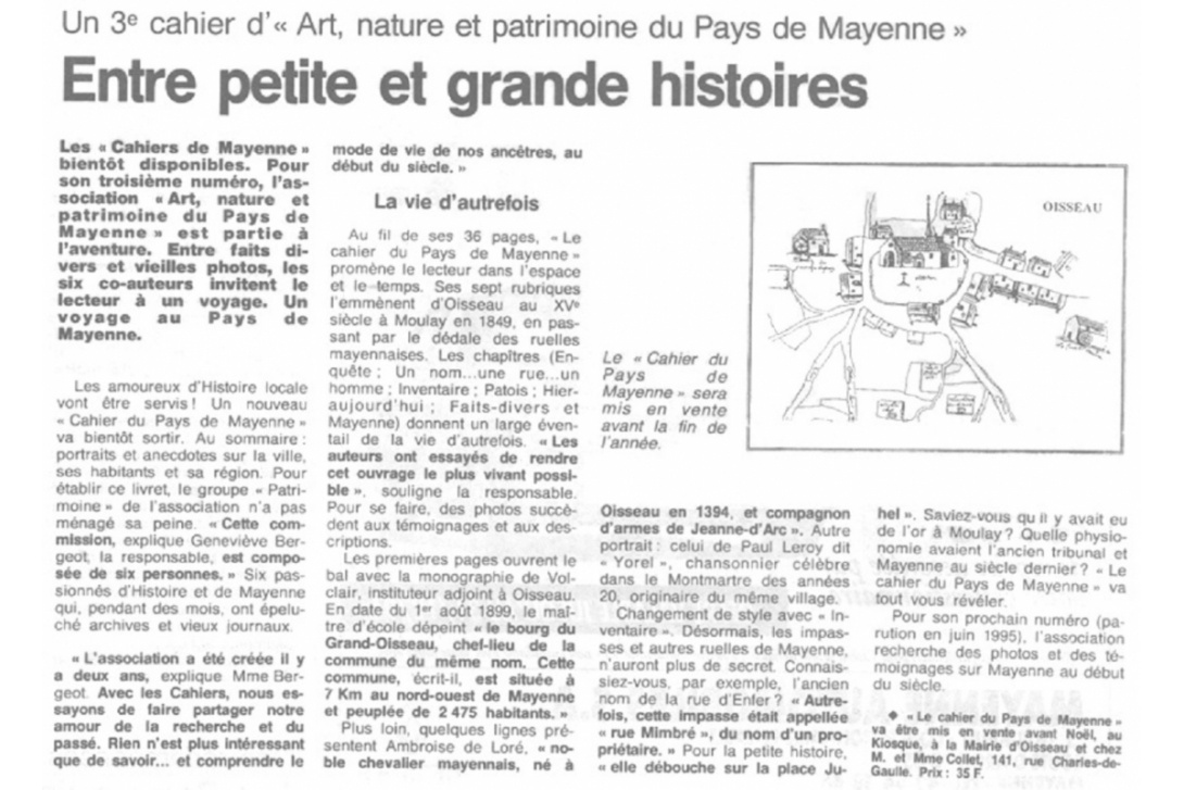 Cahier n° 3 - Oisseau, Ambroise de Loré ... : Ouest-France du 12 décembre 1994
