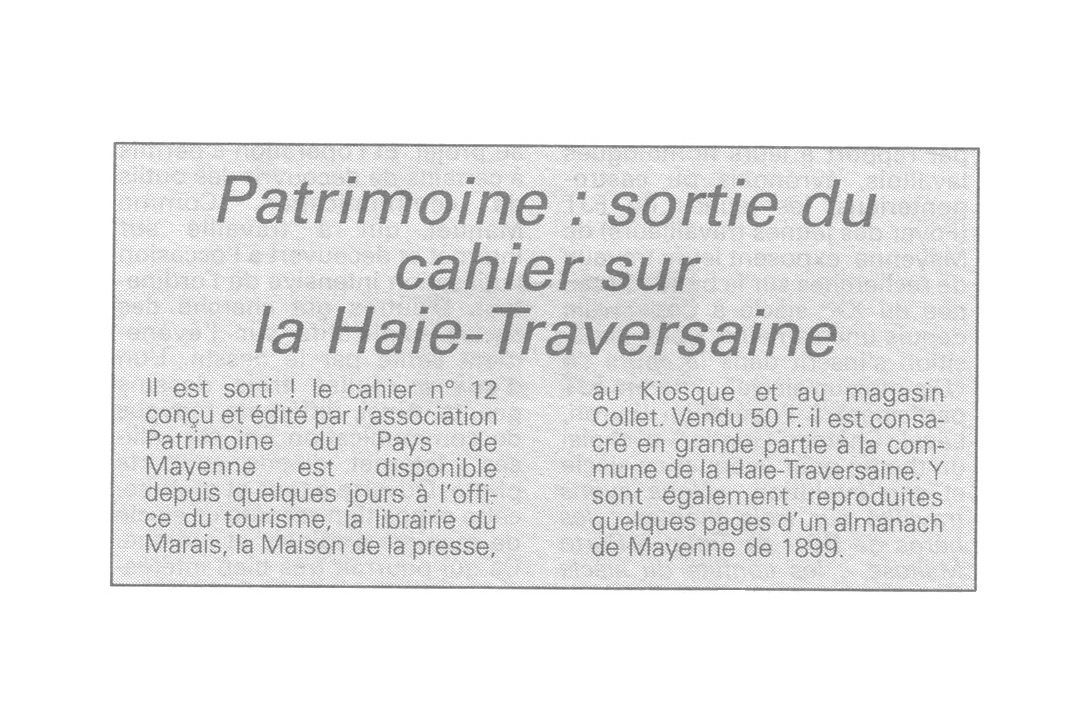 Cahier n° 12, La Haie-Traversaine