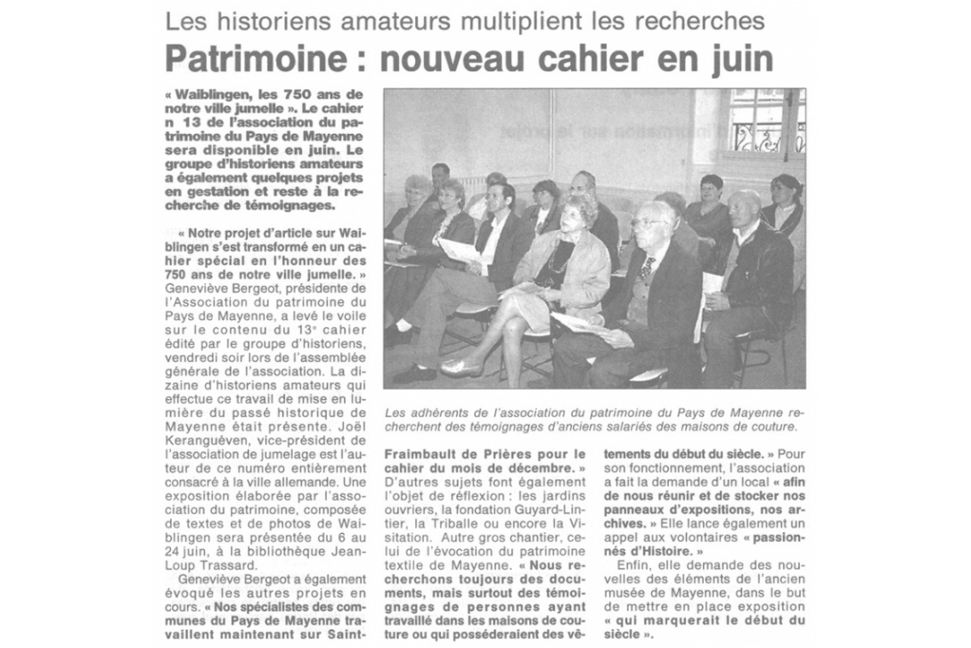 Cahier n° 13, Waiblingen - Ouest-France du 8 mai 2000