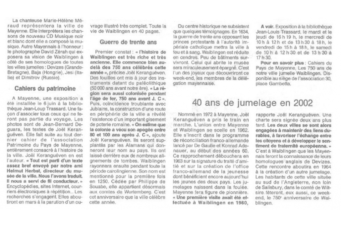 Cahier n° 13, Waiblingen - Ouest-France du 14 juin 2000 (p. 2/2)