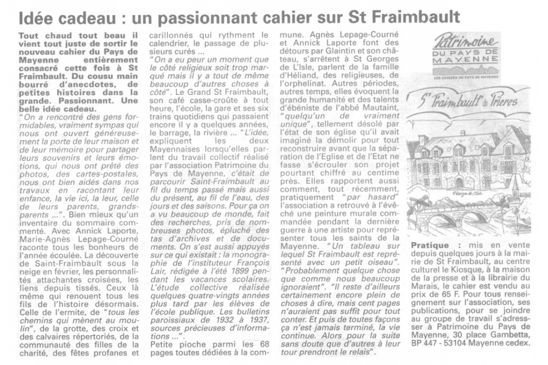 Cahier n° 15, Saint-Fraimbault-de-Prières - Ouest-France, décembre 2000