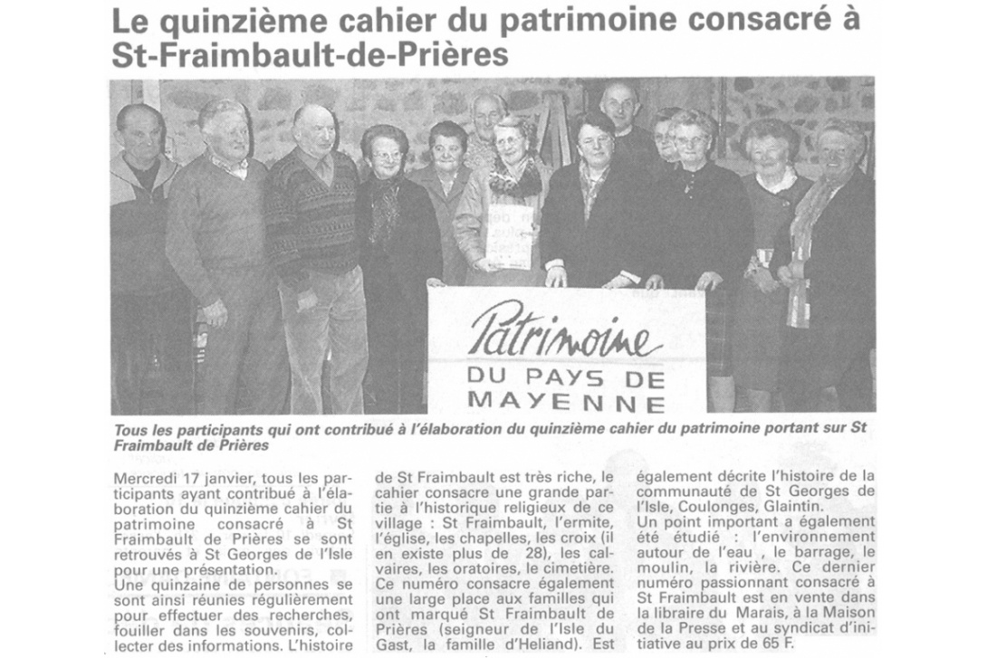 Cahier n° 15, Saint-Fraimbault-de-Prières - Courrier de la Mayenne, décembre 2000