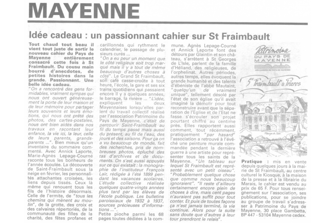 Cahier n° 15, Saint-Fraimbault-de-Prières - Courrier de la Mayenne, 21 décembre 2000