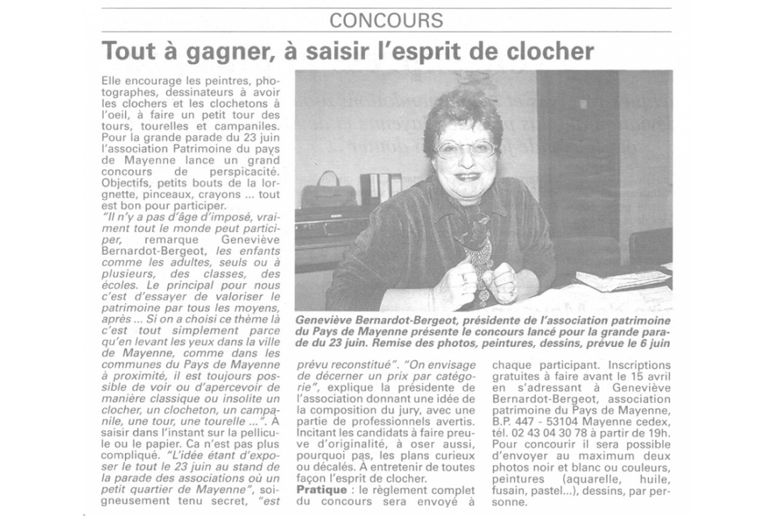 Les clochers du Pays de Mayenne, concours - Courrier de la Mayenne du 29 mars 2001