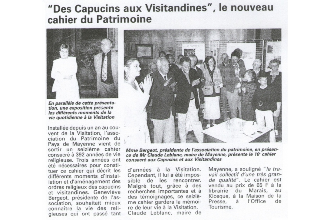 Cahier n° 16, des Capucins aux Visitandines - Courrier de la Mayenne du 20 septembre 2001