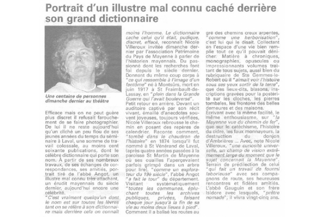 Conférence Abbé Angot - Courrier de la Mayenne du 29 novembre 2001 (p. 1/2)