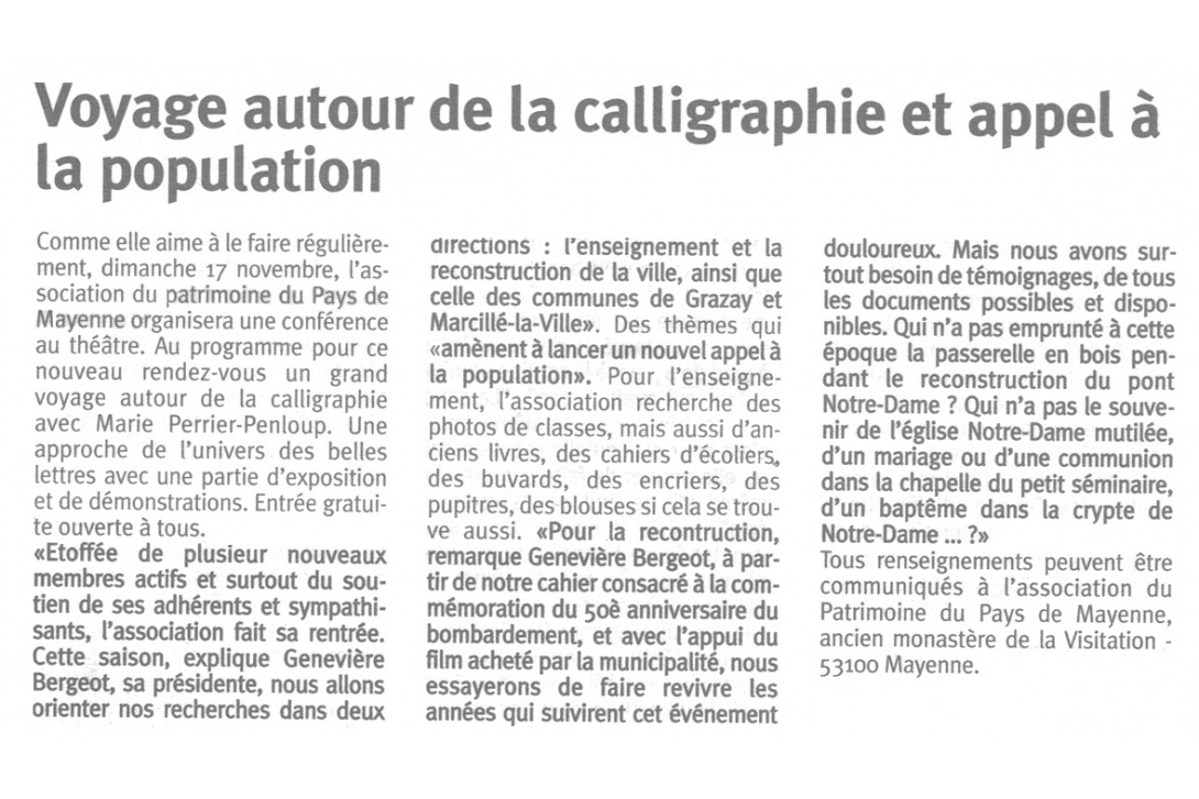 La Calligraphie - Courrier de la Mayenne