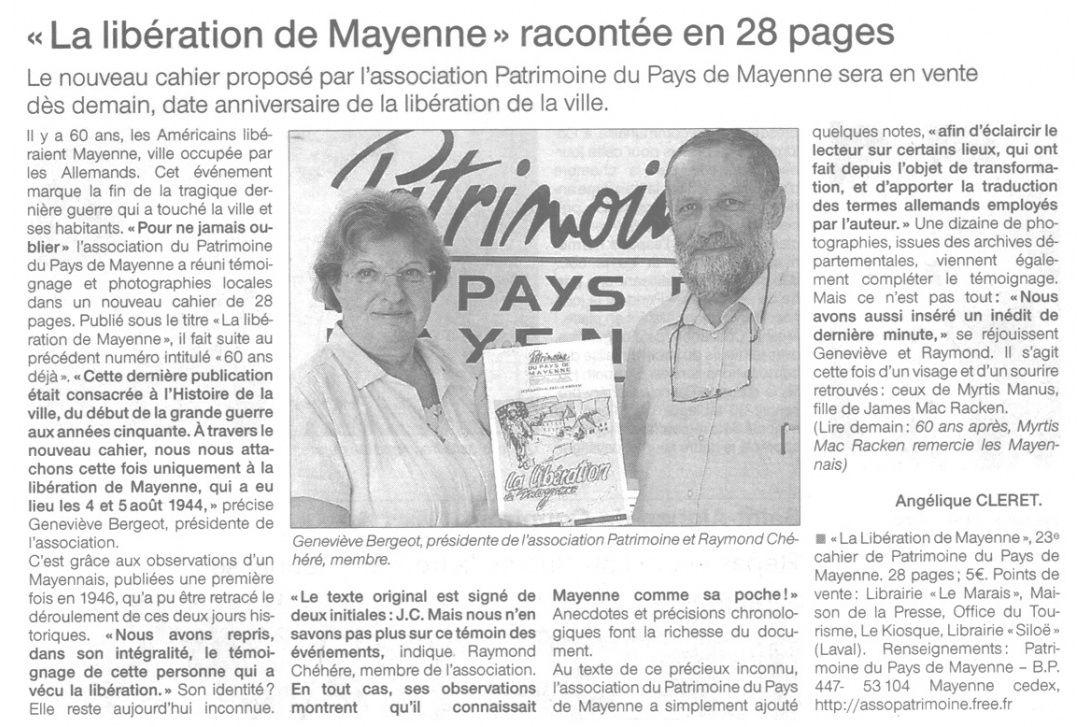 Cahier n° 23, la Libération de Mayenne - Ouest-France