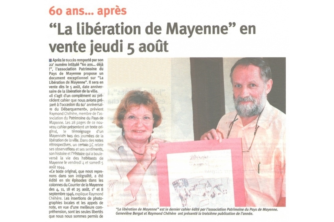 Cahier n° 23, la Libération de Mayenne - Courrier de la Mayenne (p. 1/2)
