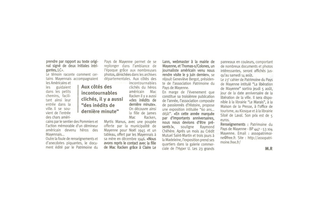 Cahier n° 23, la Libération de Mayenne - Courrier de la Mayenne (p. 2/2)