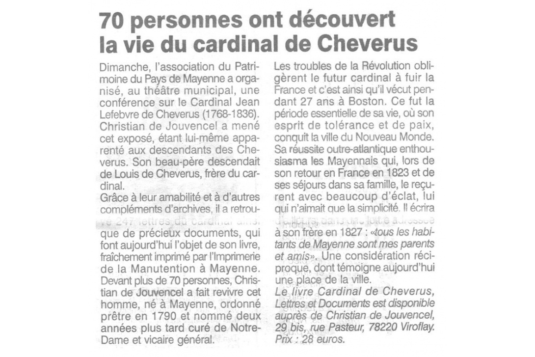 Le Cardinal de Cheverus - Conférence de Christian de Jouvencel au théâtre de Mayenne