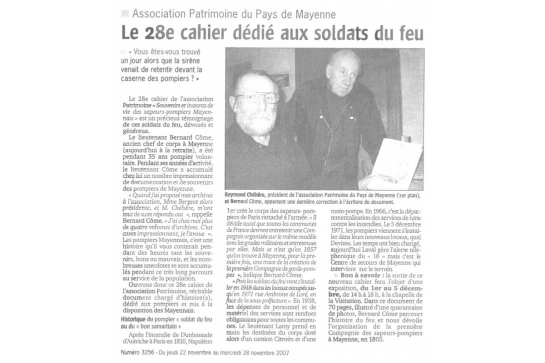 Cahier n° 28, Centre de Secours Principal de la Ville de Mayenne - Publicateur Libre du 22/11/2007