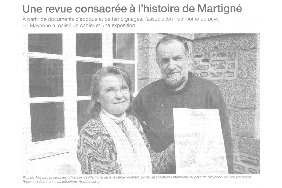 Cahier n° 29, Martigné-sur-Mayenne - Ouest-France du 18 avril 2008 (p. 1/2)