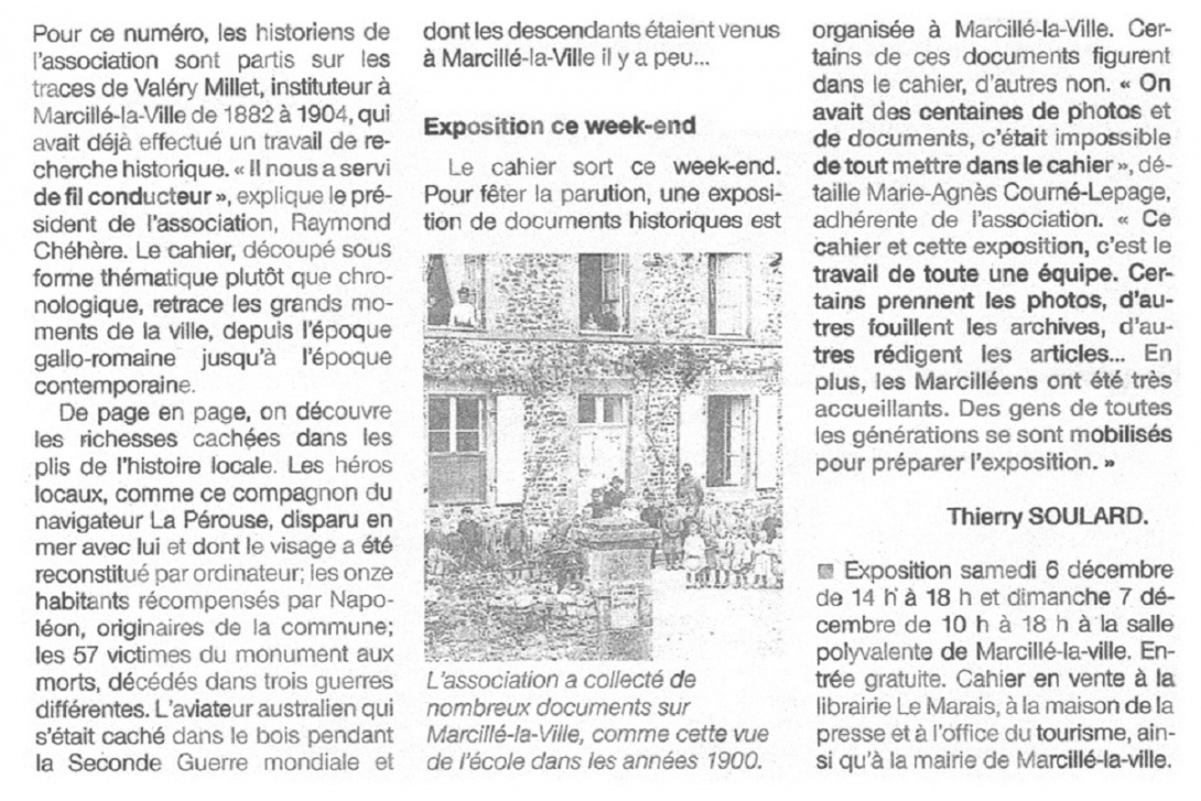 Cahier n° 30, Marcillé-la-Ville - Ouest-France des 6, 7/12/2008 (p. 2/2)