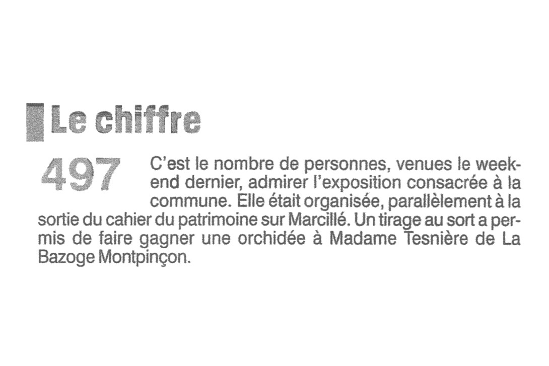 Cahier n° 30, Marcillé-la-Ville - Bilan chiffré du Courrier de la Mayenne