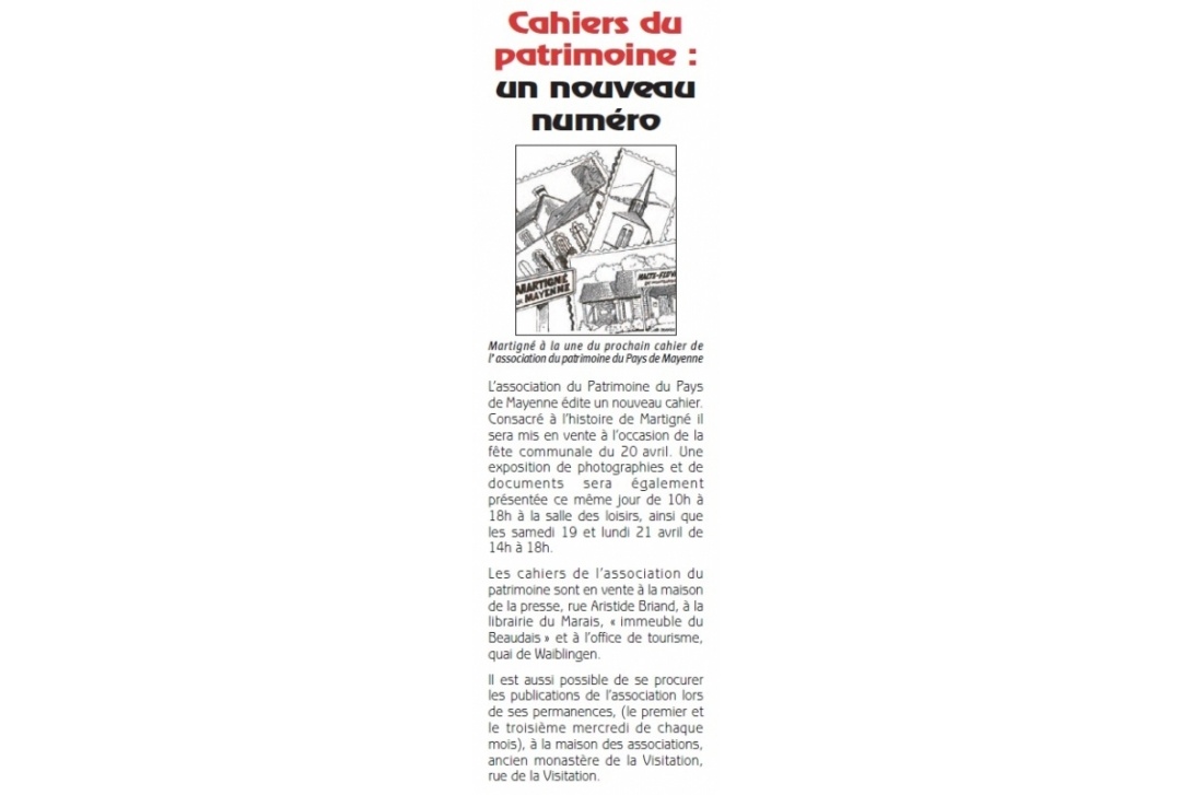 Cahier n° 29, Martigné-sur-Mayenne - Journal Municipal d'Informations n° 183, mars 2008