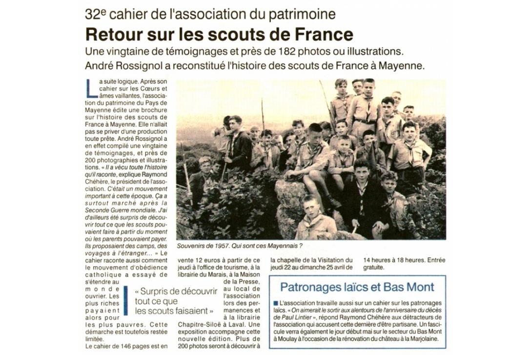 Cahier n° 32, Scouts et Guides de France et d'Europe - Courrier de la Mayenne du 22 avril 2010
