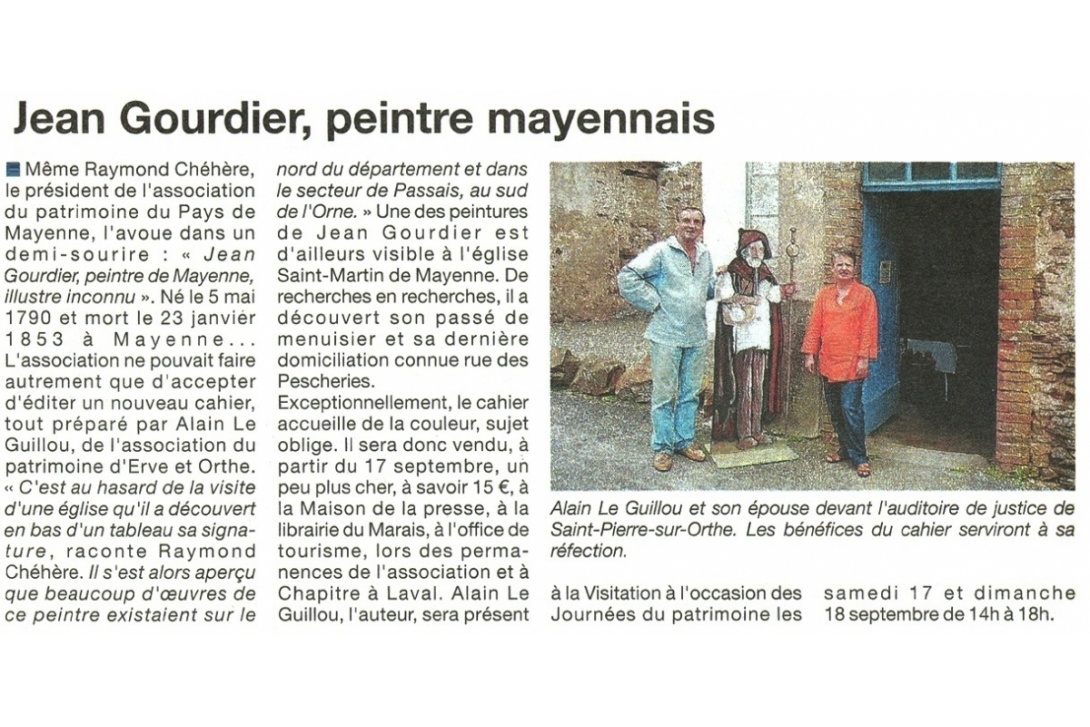 Cahier n° 35, Jean Gourdier, signé APEO - Courrier de la Mayenne du 8 septembre 2011