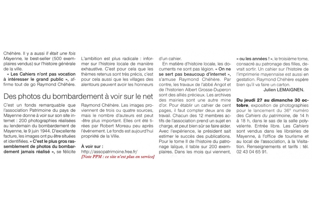 Cahier n° 36, Patronage laïque, tome 2 - Ouest-France du 25 octobre 2011 (p. 2/2)