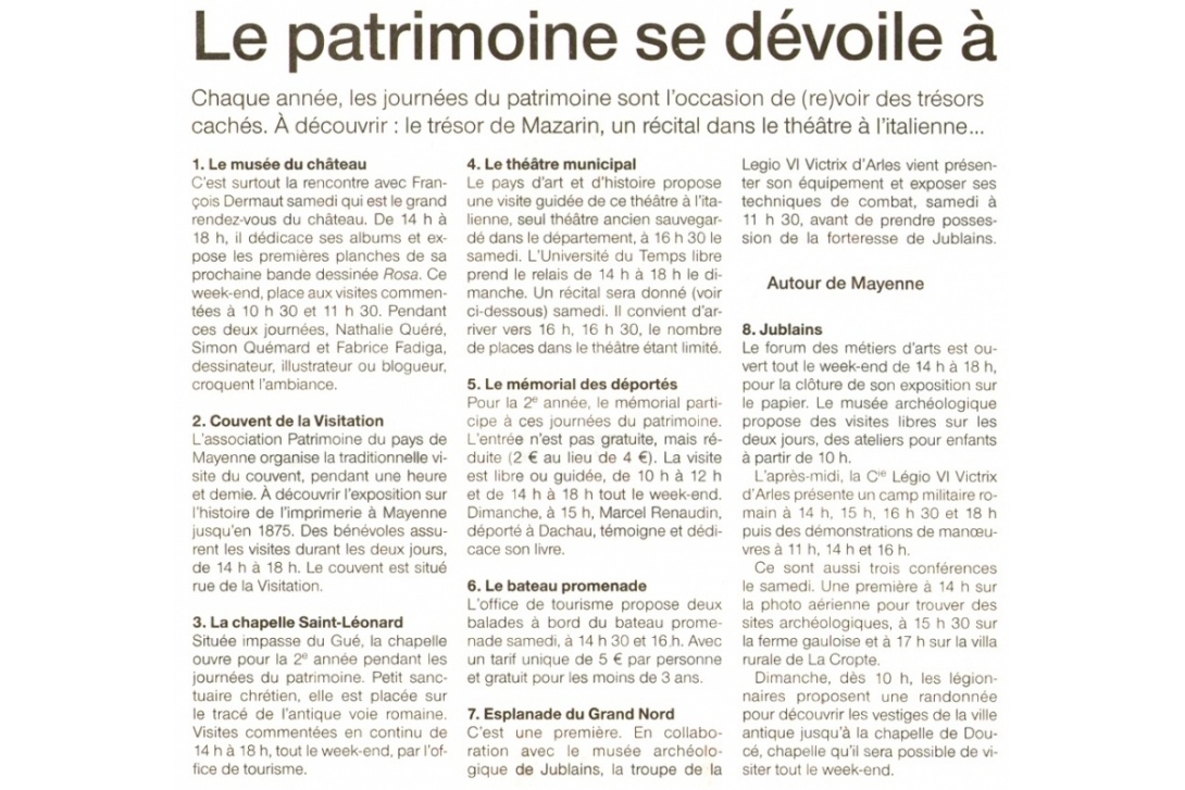 2013, Journées du Patrimoine - Ouest-France des 14-15 septembre 2013 (p. 1/2)