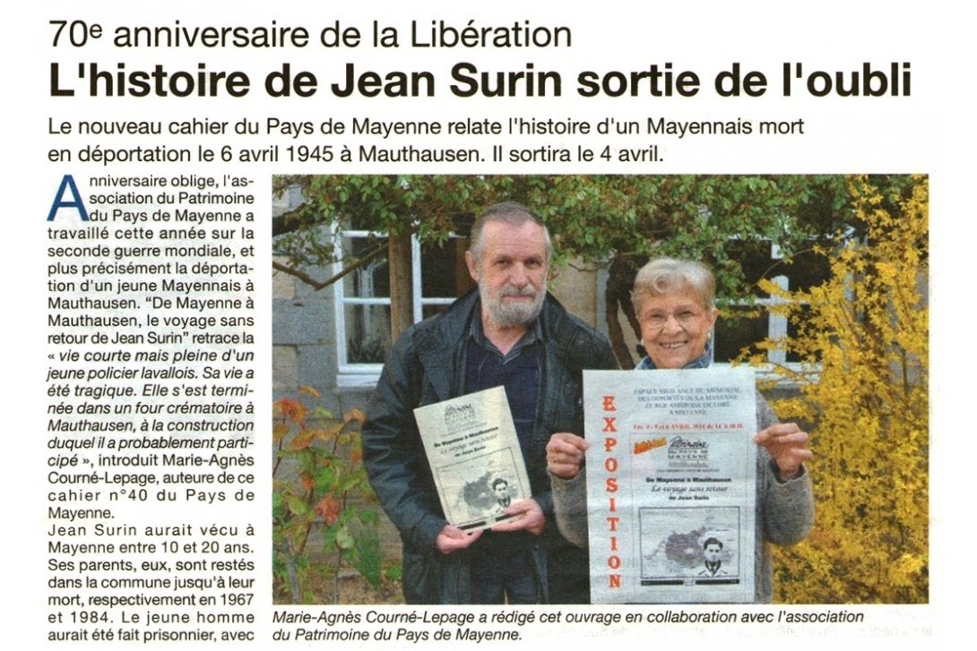 Cahier n° 40, Jean Surin - Courrier de la Mayenne du 27 mars 2014 (p. 1/2)