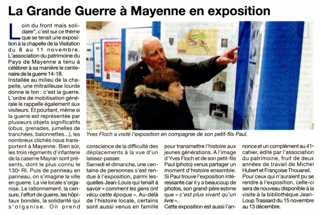 Cahier n° 41, Mayenne 1914-1918 - Courrier de la Mayenne du 13 novembre 2014