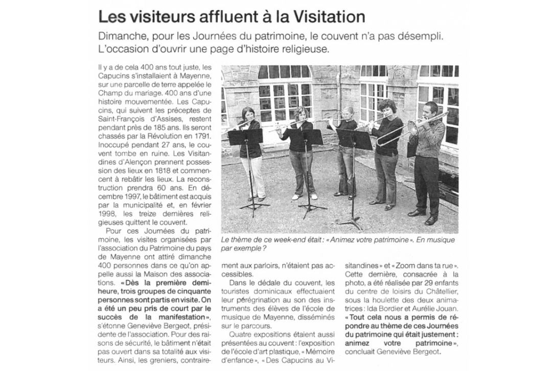 2006, Journées du Patrimoine : Ouest-France du 18 septembre 2006