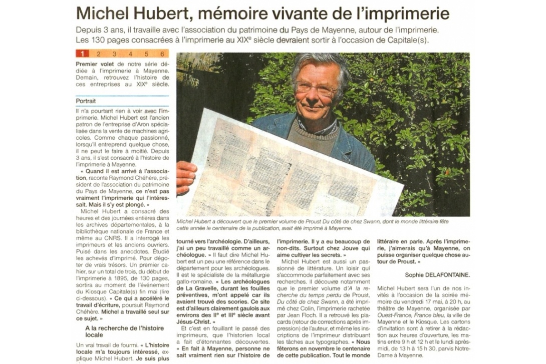 Cahier n° 39, Imprimerie à Mayenne, tome 1 - Ouest-France du 13 mai 2013