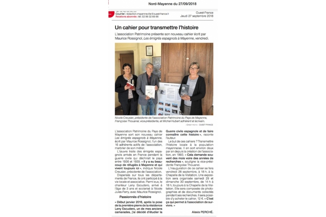 Article Ouest-France du 27 septembre 2018