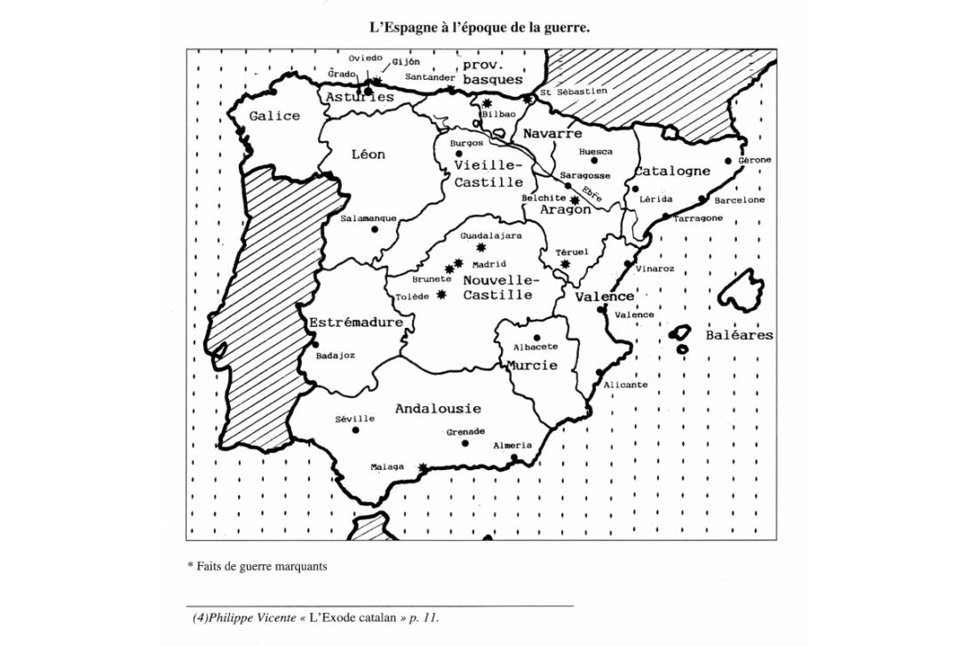 Carte des faits de guerre civile en Espagne